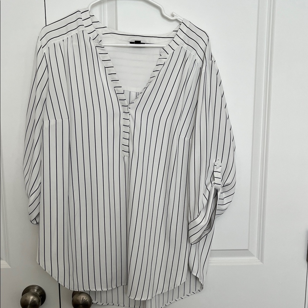 Torrid Harper Striped V-Neck Blouse - Black and White